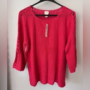 Chico's Vibrant Pink Crew Neck 3/4 sleeve Sweater